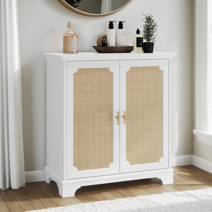Sideboard, Buffet, Weinschrank mit Rattan-Deko Türen, Schrank für Flur, Eingangsbereich und Wohnzimmer