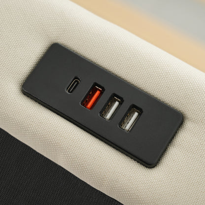 Polsterbett Einzelbett 90*200, Stauraum Kopfteil mit USB und Typ C-Port ,360-Surround-LED-Funktion rund um Kopf- und Fußende des, Betten mit Hydraulisch Stauraum, Beige , Leinen(Ohne Matratze)