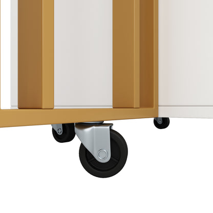 Tragbarer Esstisch, klappbare Tischplatte, marmorierte Tischplatte, geeignet für Esszimmer, Wohnzimmer, verstellbare Trennwände, große Ablagefächer, 6 Rollen (2 feststellbar), goldene Tischbeine