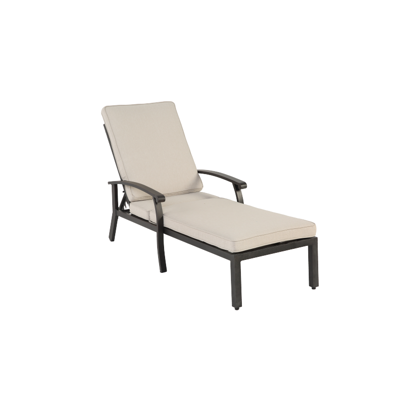 Lounge Patio Chair with Cotton Cushion, Adjustable Reclining Rust-Resistant Aluminum  Poolside Chaise Lounge Furniture, Waterproof Beige Cushion (1pc)