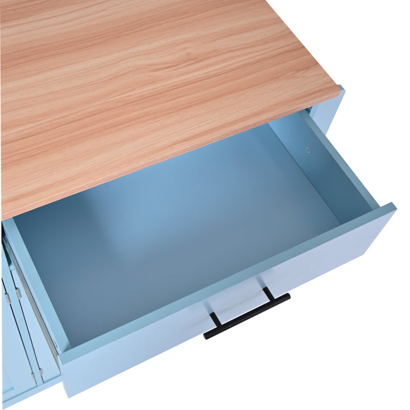 Servierwagen mit klappbarer Tischplatte, 120x46(70)x91 cm, Blau, mit Rollen und austauschbaren Holzbeinen, ideal für Küche und Esszimmer
