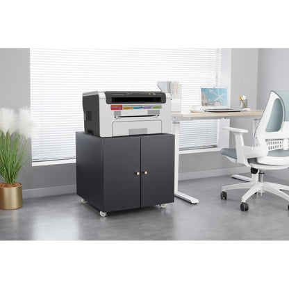 Metal Printer Stand with Storage Mobile Printer Tables for Small Spaces with Door Adjustable Shelf File Cabinet on Wheels for Home Office (Black)