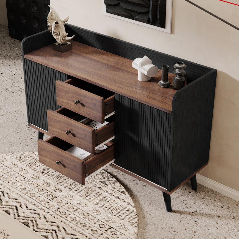 Sideboard mit drei Schubladen, exquisite Maserung. Sideboard für Schlafzimmer und Wohnzimmer, Moderne Holzfarbe-Sideboard mit Stauraumregalen. H80/L117,5/T40 cm