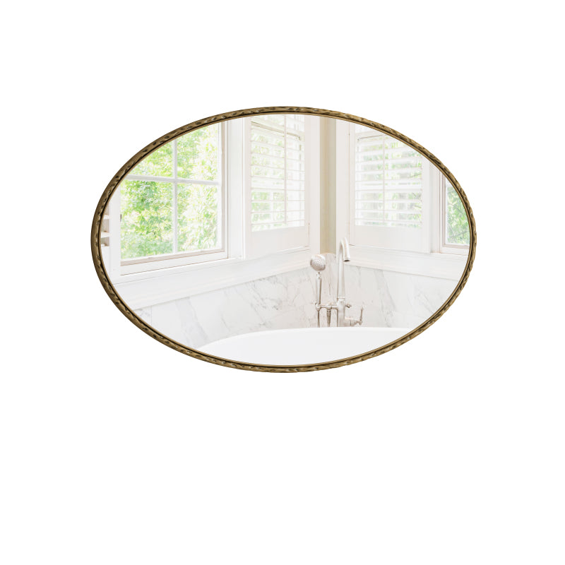 Iron Art Oval Retro Mirror, Antique Effect, Wall Hanging, Suitable For Bathroom, Bedroom, Living Room (Gold)