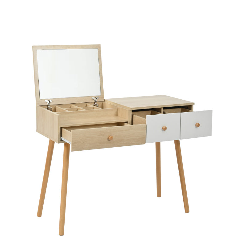 Schminktisch, Kosmetiktisch Mit Spiegel, Schminktisch aus Holz Mit Schubladen, geteilter Stauraum, große Lagerkapazität - Maße:B100/H78/T40 cm(ohne Hocker)(OLD SKU: WF319875AAW)