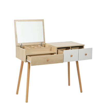 Schminktisch, Kosmetiktisch Mit Spiegel, Schminktisch aus Holz Mit Schubladen, geteilter Stauraum, große Lagerkapazität - Maße:B100/H78/T40 cm(ohne Hocker)(OLD SKU: WF319875AAW)