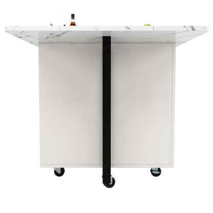 Tragbarer Esstisch, klappbare Tischplatte, marmorierte Tischplatte, geeignet für Esszimmer, Wohnzimmer, verstellbare Trennwände, großes Staufach, 6 Rollen (2 feststellbar), schwarze Tischbeine