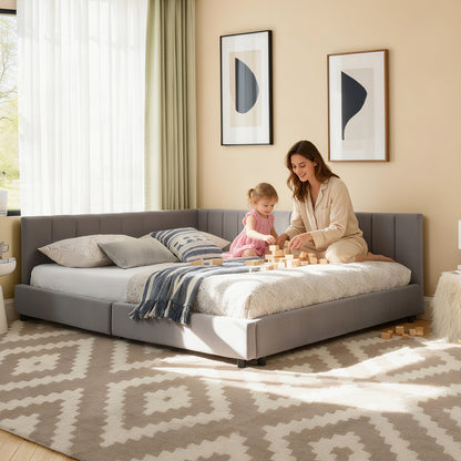 Doppelbett 140×200 cm aus Samt mit hoher Rückenlehne, stabiles Bettgestell aus Holz & Metall, ideal für Schlafzimmer & Gästezimmer, Gray (ohne Matratze)