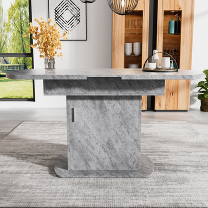 Ausziehbarer ovaler Esstisch, L110/130*W70*H75cm, Betonoptik+silberner Griff