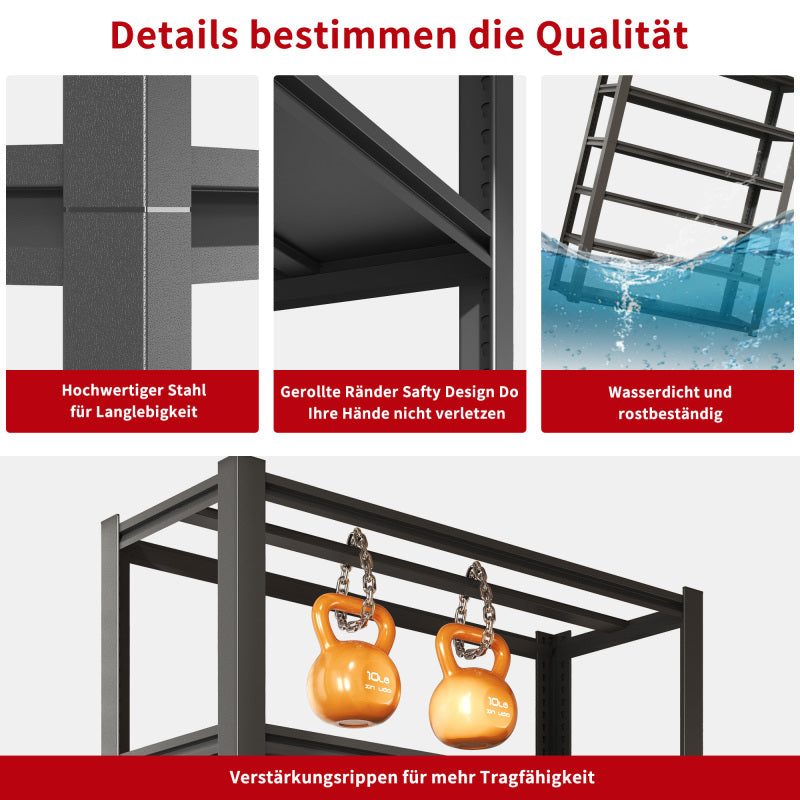 H198cm Schwerlastregal 5 Ebenen – Metall Lagerregal 650kg Tragkraft, Höhenverstellbares Industrieregal für Garage, Keller & Werkstatt, Schwarz, H198cm × B120cm × T45.7cm