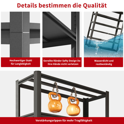 H198cm Schwerlastregal 5 Ebenen – Metall Lagerregal 650kg Tragkraft, Höhenverstellbares Industrieregal für Garage, Keller & Werkstatt, Schwarz, H198cm × B120cm × T45.7cm