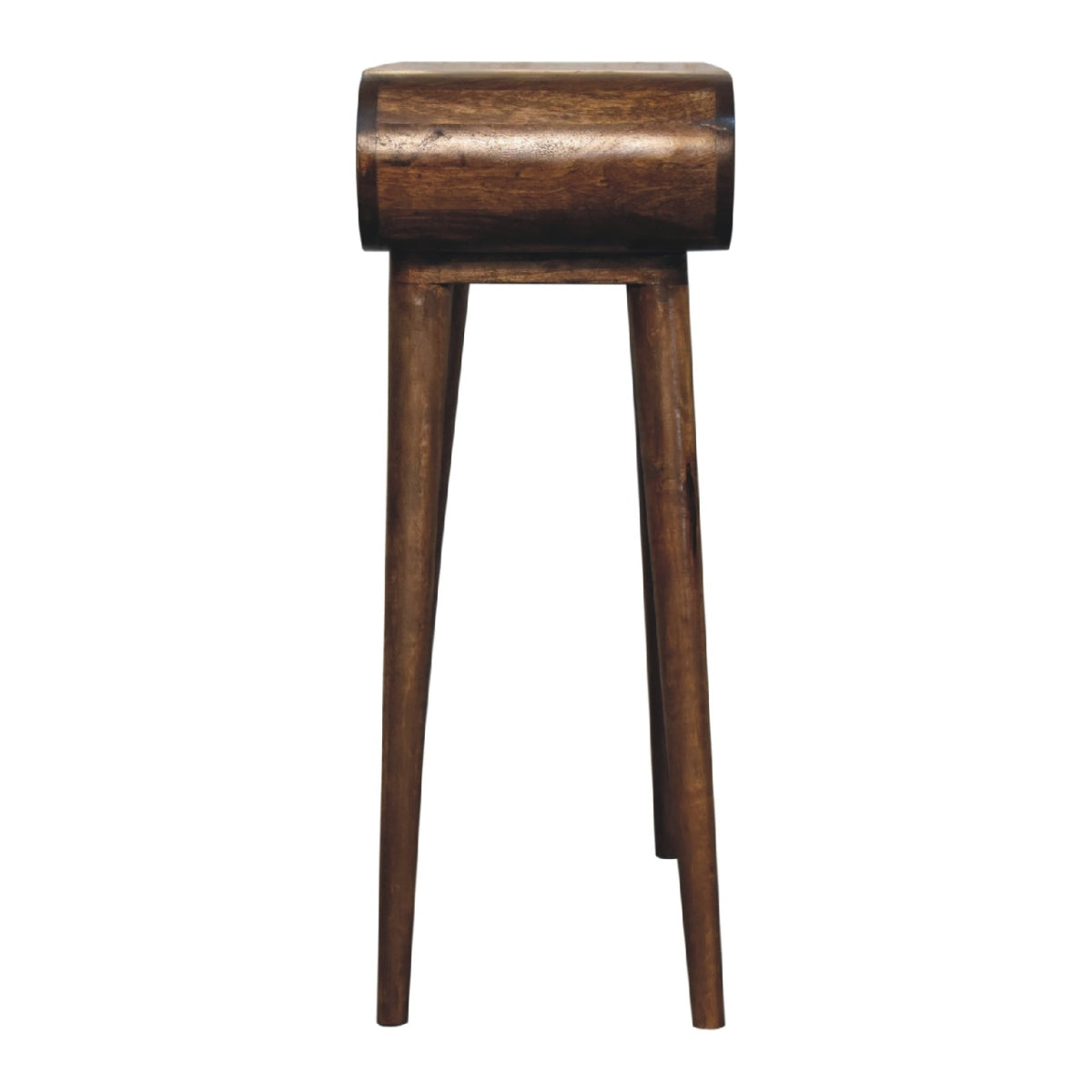 Mini London Konsolentisch aus massivem Mangoholz – Grau/Kastanie, 1 Schublade & Ablage, Handgefertigt, Bronze-Gestell, 60x30x78 cm