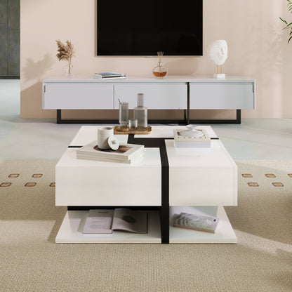 Hochglanz-Couchtisch, Tisch mit 4 Schubladen, einzigartige Farbabstimmung und Liniendesign, Stauraum unten. 78*78*36cm