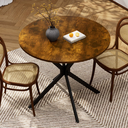 Esstisch Rund 90 cm (Vintagebraun-Schwarz), Küchentisch mit Metallbeinen, Industrial Design