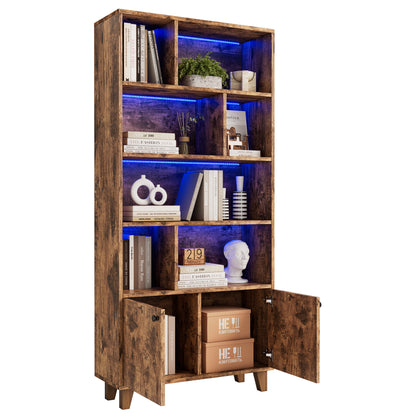 Bücherregal, LED-Farbwechsel-Ambientelicht, Fernbedienung, einfache Form, braun