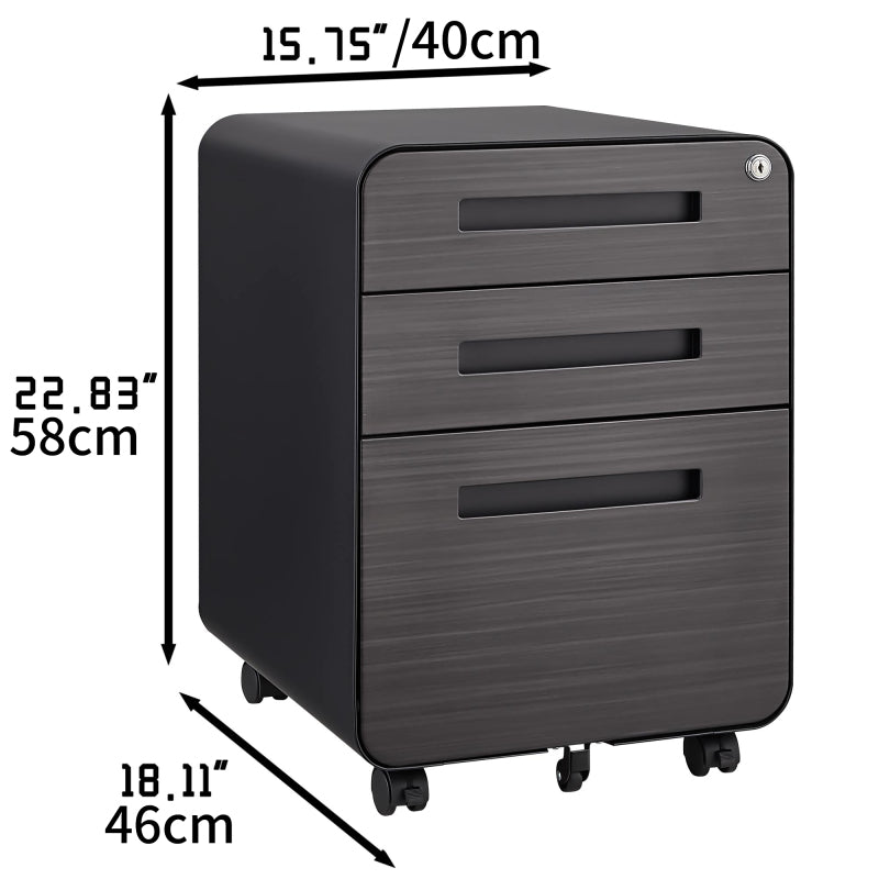 3 Drawer Mobile File Cabinet Under Desk Office,Simple Style Versatile Storage Cabinet for Legal/Letter/A4 Files, 5 Wheel Design Anti-Tilting Cold Rolled Steel Waterproof Moisture-Proof Black