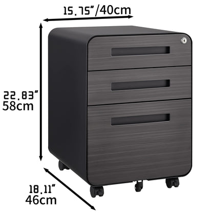 3 Drawer Mobile File Cabinet Under Desk Office,Simple Style Versatile Storage Cabinet for Legal/Letter/A4 Files, 5 Wheel Design Anti-Tilting Cold Rolled Steel Waterproof Moisture-Proof Black