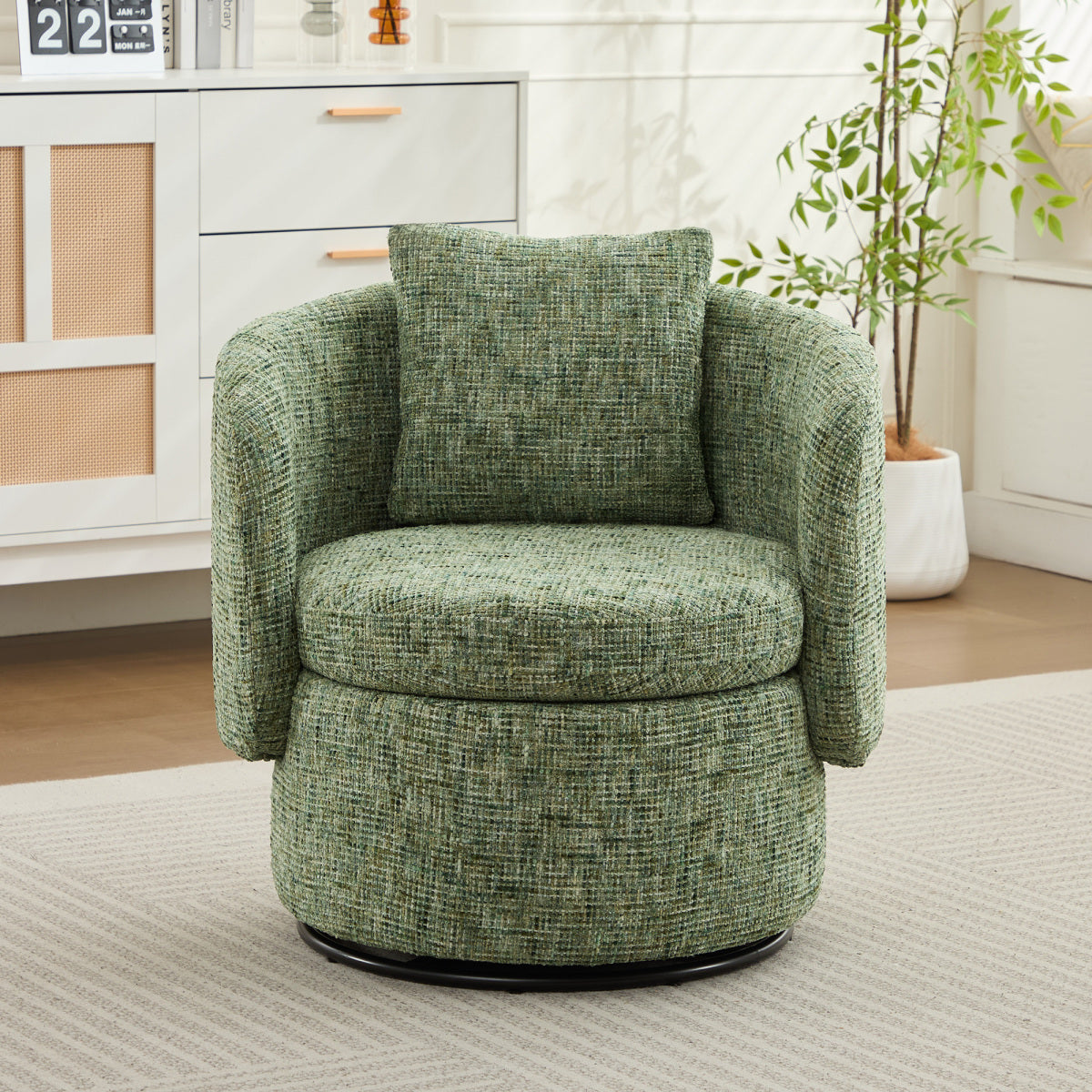 360° Drehsessel Chenille (Grün) – Modern, Rund & Bequem für Leseecke, Wohnzimmer