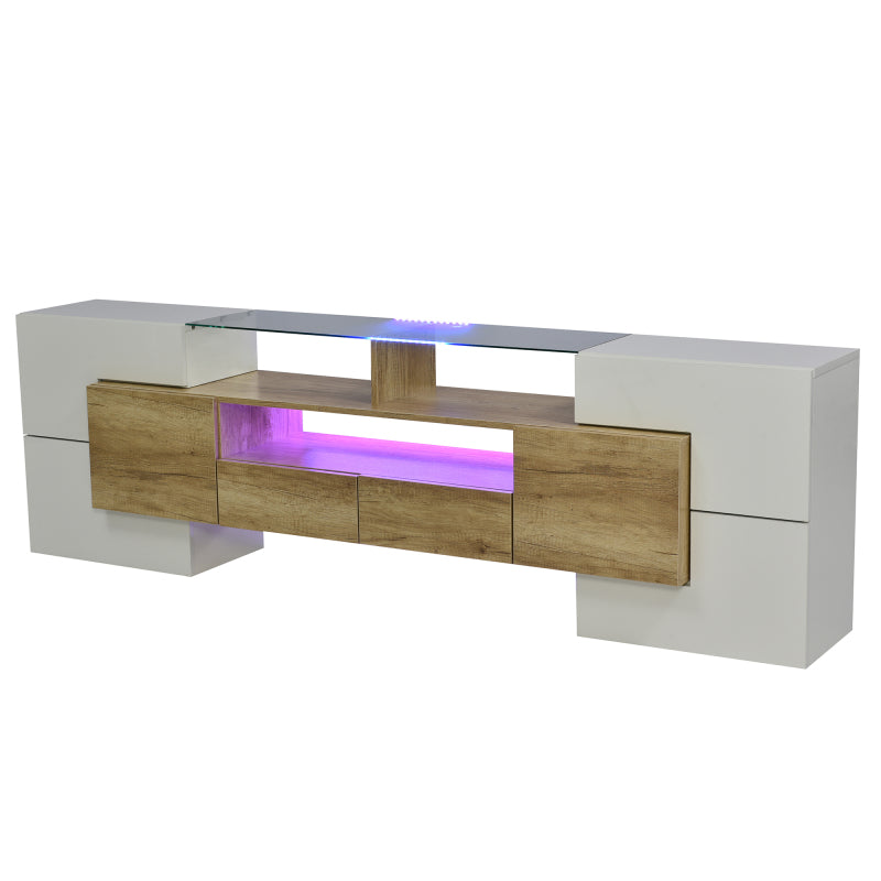 Stilvoller TV-Schrank, Lowboard.hochglänzendes Weiß, 200 cm, LED-Beleuchtung, Wohnzimmermöbel.  modernes Design. elegante Glasoberfläche.