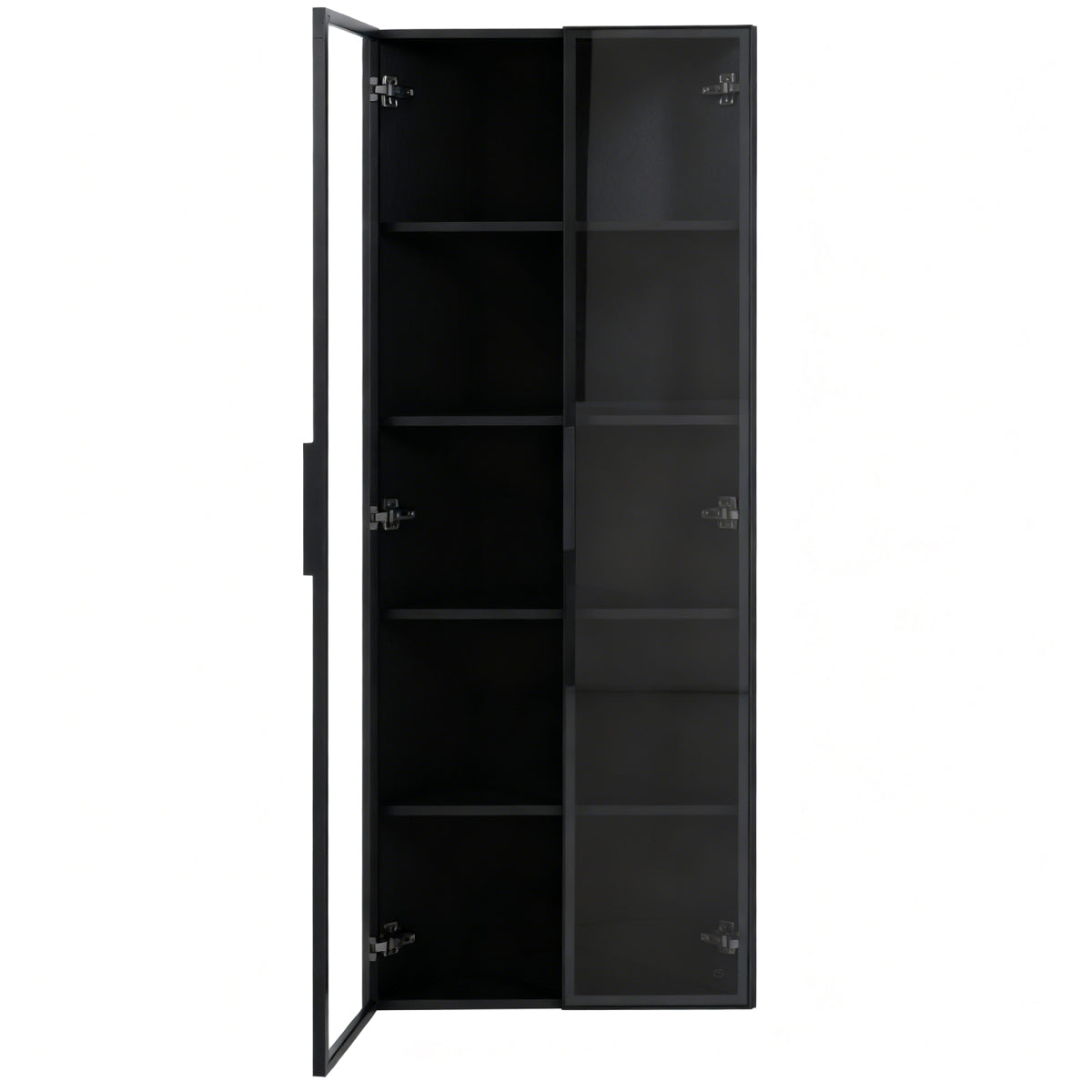 Eckvitrine 62x35x160cm Schwarz mit LED – Staubgeschützte Glasvitrine aus Sicherheitsglas & MDF, moderner Eckschrank mit Soft-Close-Türen