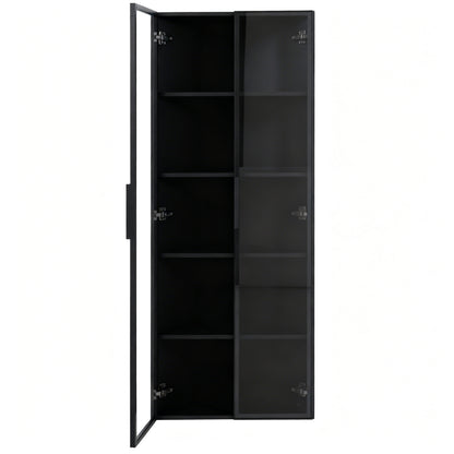 Eckvitrine 62x35x160cm Schwarz mit LED – Staubgeschützte Glasvitrine aus Sicherheitsglas & MDF, moderner Eckschrank mit Soft-Close-Türen