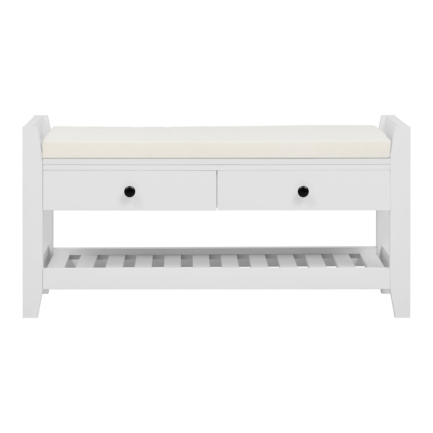 Moderne Schuhbank mit Sitzfläche und Stauraum, Soft Kissen-Oberfläche, Schuhregal für Eingangsbereich, Weiß