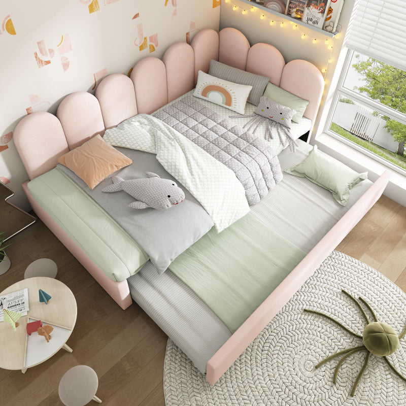 Polsterbett Daybett 90x200cm,Tagesbett Schlafsofa mit Ausziehbett 90x190cm, Kinderbett mit Lattenrost, Samt, Rosa, ohne Matratze