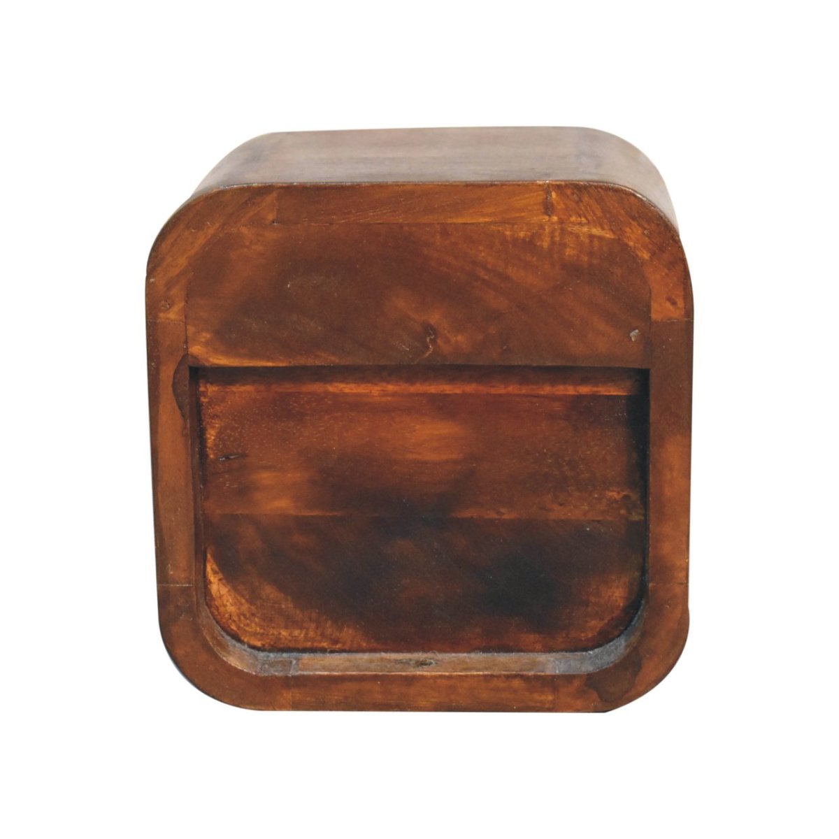Schwebender Mini-Nachttisch aus Massivholz – Kastanienbraun, 1 Schublade & offenes Fach, Wandmontage, Handgefertigt, 20x17x20 cm