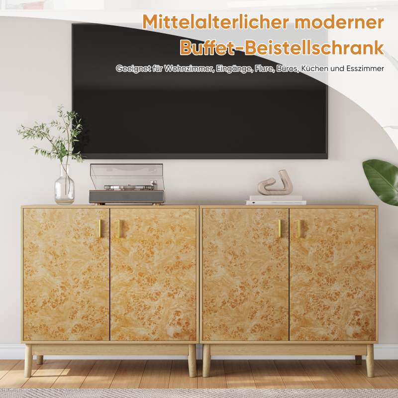 Buffetschrank im Landhausstil mit Massivholzbeinen & verstellbaren Regalen – Deko Schrank für Wohnzimmer, Flur & Eingangsbereich