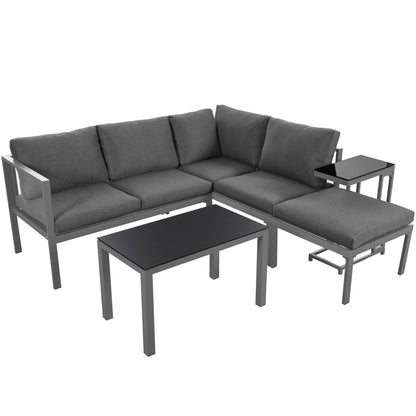 Garten Loungesessel Set, Eckloungesessel, Gartenmöbel für 4-5 Personen, mit Beistell- und Couchtisch, wetterfeste Loungemöbel, grau, 5er Set, inkl. aller Kissen(preview sku:HW24018AAS)
