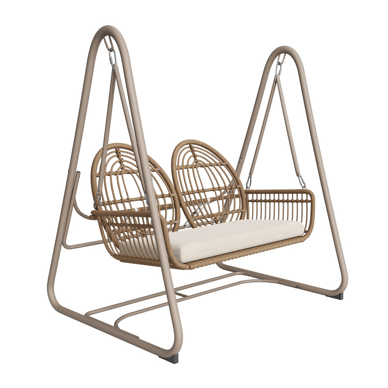 Gartenschaukel, Hollywoodschaukel mit Rückenlehne, Gartenmöbel-Set für den Außenbereich,Doppelschaukel aus PE-Rattan, 2 Sitze, Brauner Sitzrahmen und beiges Kissen