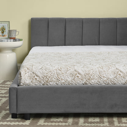 Doppelbett 140×200 cm aus Samt mit hoher Rückenlehne, stabiles Bettgestell aus Holz & Metall, ideal für Schlafzimmer & Gästezimmer, Gray (ohne Matratze)