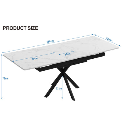 Erweiterbarer Esstisch,  L150/180 x B70 x H76 cm, Kreuzbein-Design, Marmorstruktur, Schwarz und Weiß