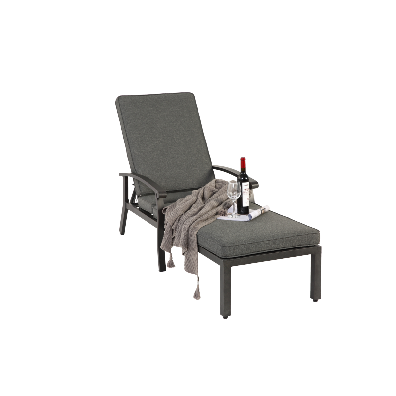 Lounge Patio Chair with Cotton Cushion, Adjustable Reclining Rust-Resistant Aluminum  Poolside Chaise Lounge Furniture, Waterproof Grey Cushion (1pc)