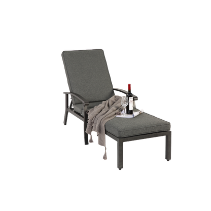 Lounge Patio Chair with Cotton Cushion, Adjustable Reclining Rust-Resistant Aluminum  Poolside Chaise Lounge Furniture, Waterproof Grey Cushion (1pc)