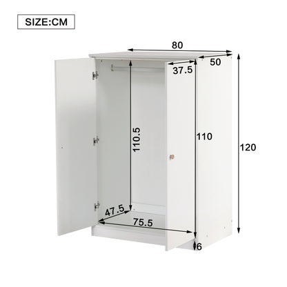 Kleiner Kleiderschrank mit Stange, 2-türiger Kleiderschrank, Schlafzimmer, Wohnzimmer, Kinderkleiderschrank, MDF, Weiß