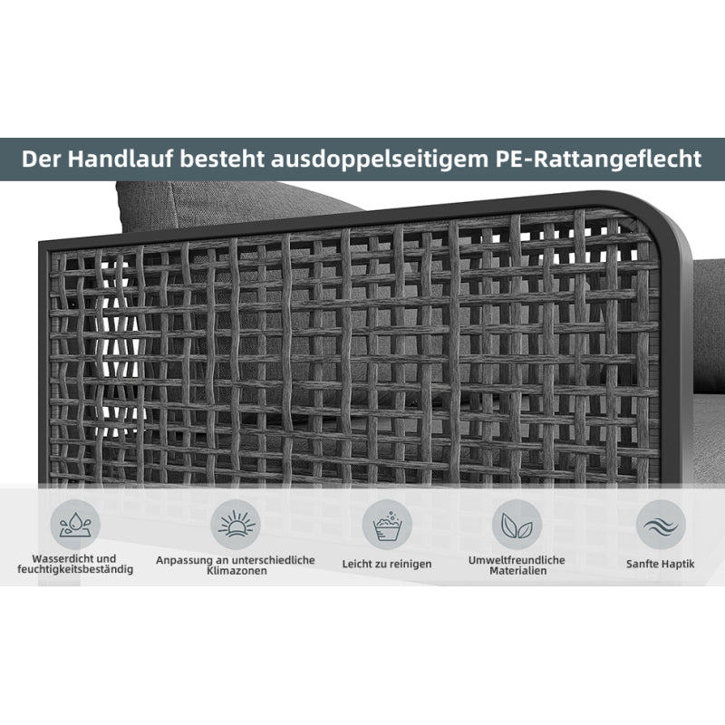 Garten-Lounge-Set, Rattan-Möbel-Set für 6-7 Personen, Ecksofa mit verzinktem Eisengestell, verstellbare Beine, inklusive aller Sitz- und Rückenkissen, grau