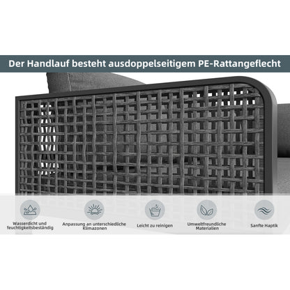 Garten-Lounge-Set, Rattan-Möbel-Set für 6-7 Personen, Ecksofa mit verzinktem Eisengestell, verstellbare Beine, inklusive aller Sitz- und Rückenkissen, grau