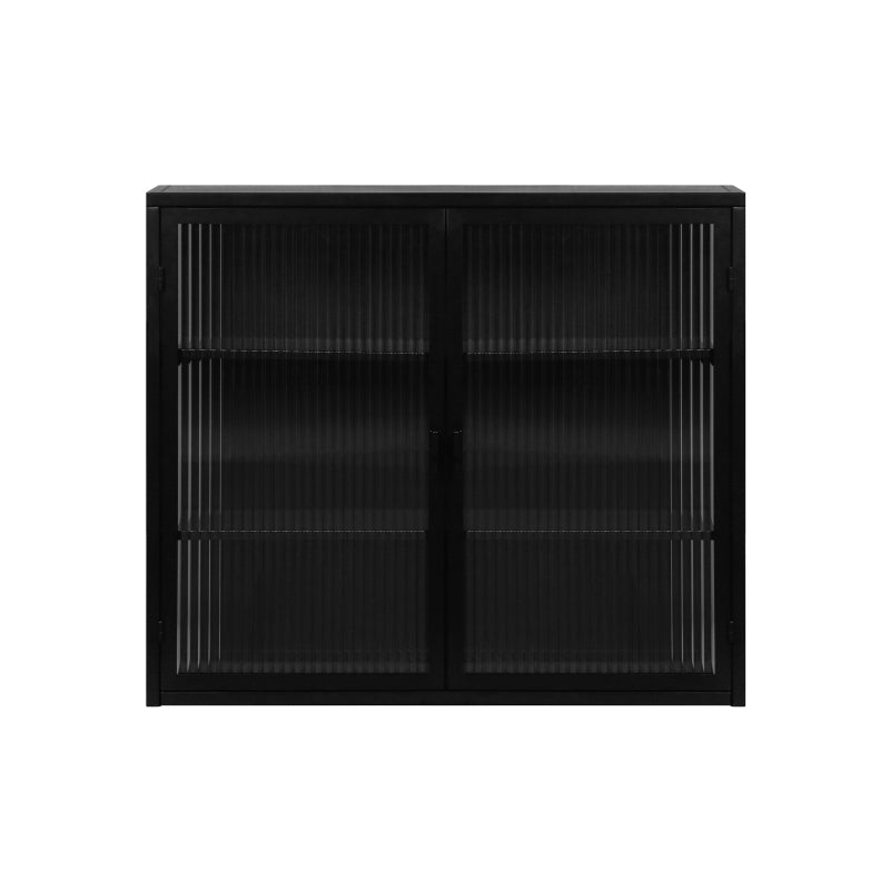 70CM Glastüren Moderner zweitüriger Wandschrank mit dreistufiger Lagerung für Eingangsbereich Wohnzimmer Badezimmer Esszimmer(Black)