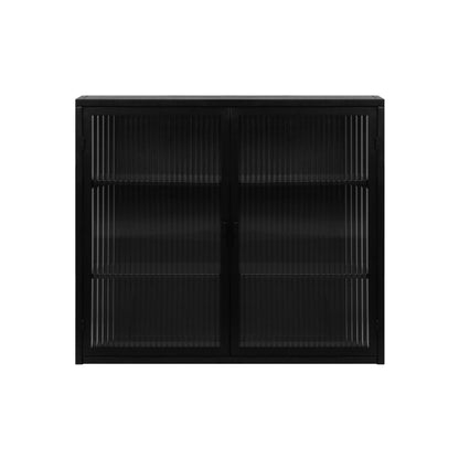 70CM Glastüren Moderner zweitüriger Wandschrank mit dreistufiger Lagerung für Eingangsbereich Wohnzimmer Badezimmer Esszimmer(Black)