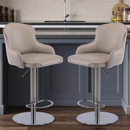 Barhocker aus schwarzem Titan-Edelstahl, moderner Barstuhl aus Leder mit Rückenlehne, drehbar und höhenverstellbar, Grau