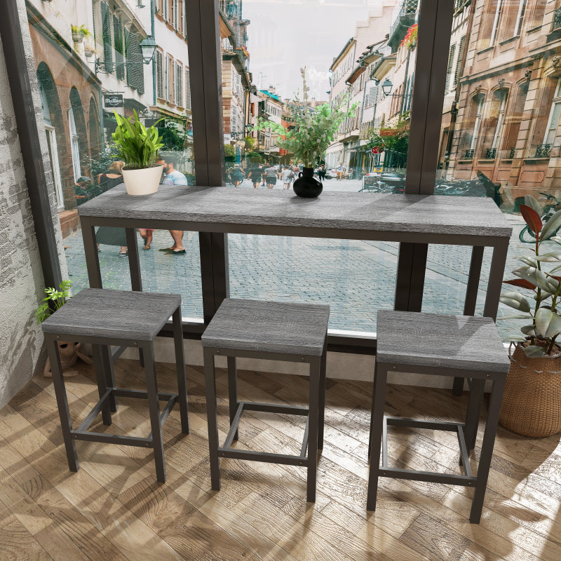 148CM Modern Design Kitchen Dining Table, Pub Table, Long Dining Table Set with 3 Stools;148CM Modernes Design Küche Esstisch, Kneipentisch, Langer Esstisch Set mit 3 Hockern, Einfache Montage, Grau