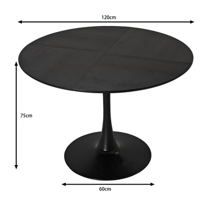 47.24"Modern Round Dining Table,Four Patchwork Tabletops with Black Color Solid Wood Grain Table Top,Metal Base Dining Table, End Table Leisure Coffee Table