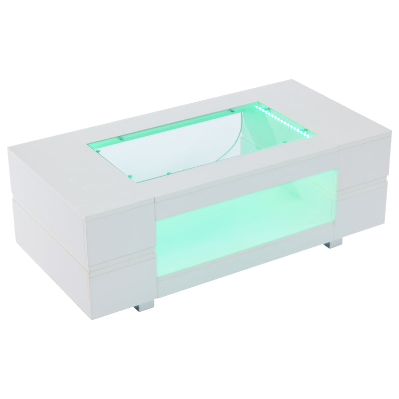 Weißer LED-Couchtisch mit Bluetooth-App-Steuerung, Kaffeetisch, Sofatisch, Wohnzimmertisch, geeignet für Party, Büro, Wohnzimmer