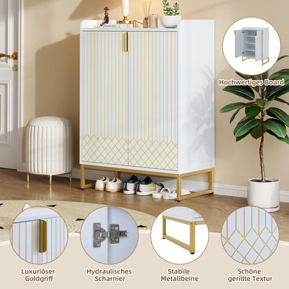 Moderner weißer Schuhschrank mit goldenen Metallbeinen, Aufbewahrungsschrank mit goldfarbenen Schranktüren, 75*37*105CM.