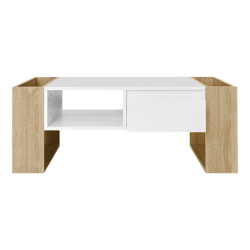 Moderner Couchtisch 105 x 60 x 40 cm - teilweise hochglanz, mit Schubladen und offenen Fächern