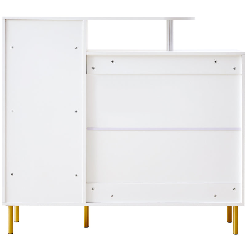 Kommode/Sideboard/Schuhschrank mit Metallgriffen, 1 Schublade und 3 Türen, auf Metallfüßen, Weiß. Maße: B120 × H92 × T35 cm