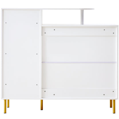 Kommode/Sideboard/Schuhschrank mit Metallgriffen, 1 Schublade und 3 Türen, auf Metallfüßen, Weiß. Maße: B120 × H92 × T35 cm