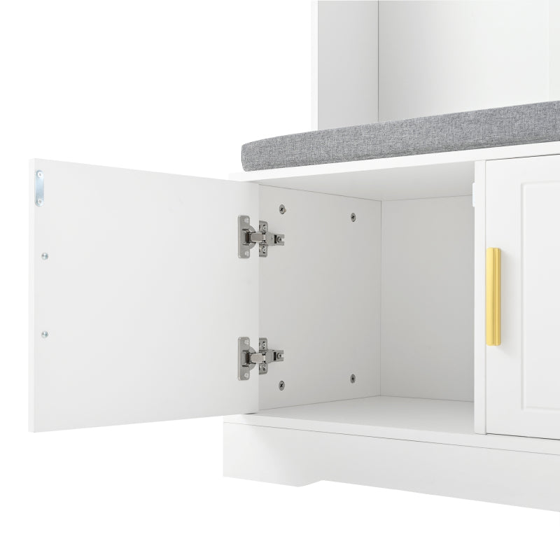 Garderobenständer mit  Schuhbank, Garderobe,  6 Dreifach-Haken,freistehend, platzsparend, für Eingangsbereich,Flur, Weiß