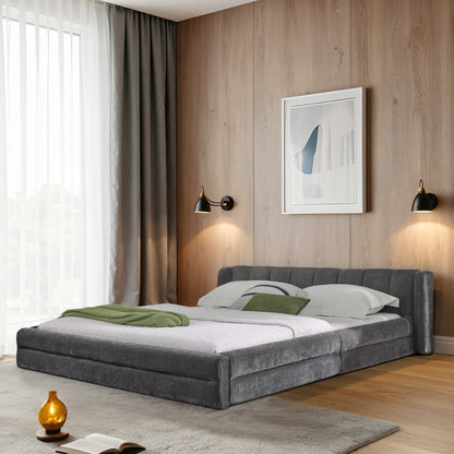 Einzelbett 90x200 cm, hautfreundlicher Chenille Stoff, komfortables Rückenlehne, auch als Kinderbett geeignet, Beige (ohne Matratze)